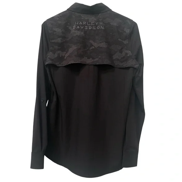 Harley-Davidson Black Long Sleeve Collared Button Down Shirt Mens S H-D HD - Picture 5 of 6